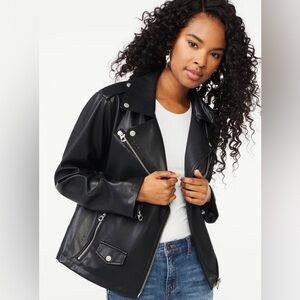 Scoop Black Faux Leather Moto Jacket Size S ***FITS LIKE A L***